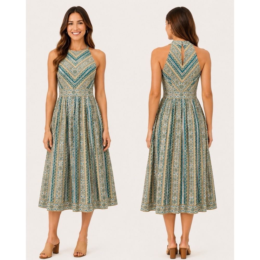 Ann Taylor Light Blue Floral/ Paisley Halter Style Dress Women's 4 Fit And Flare